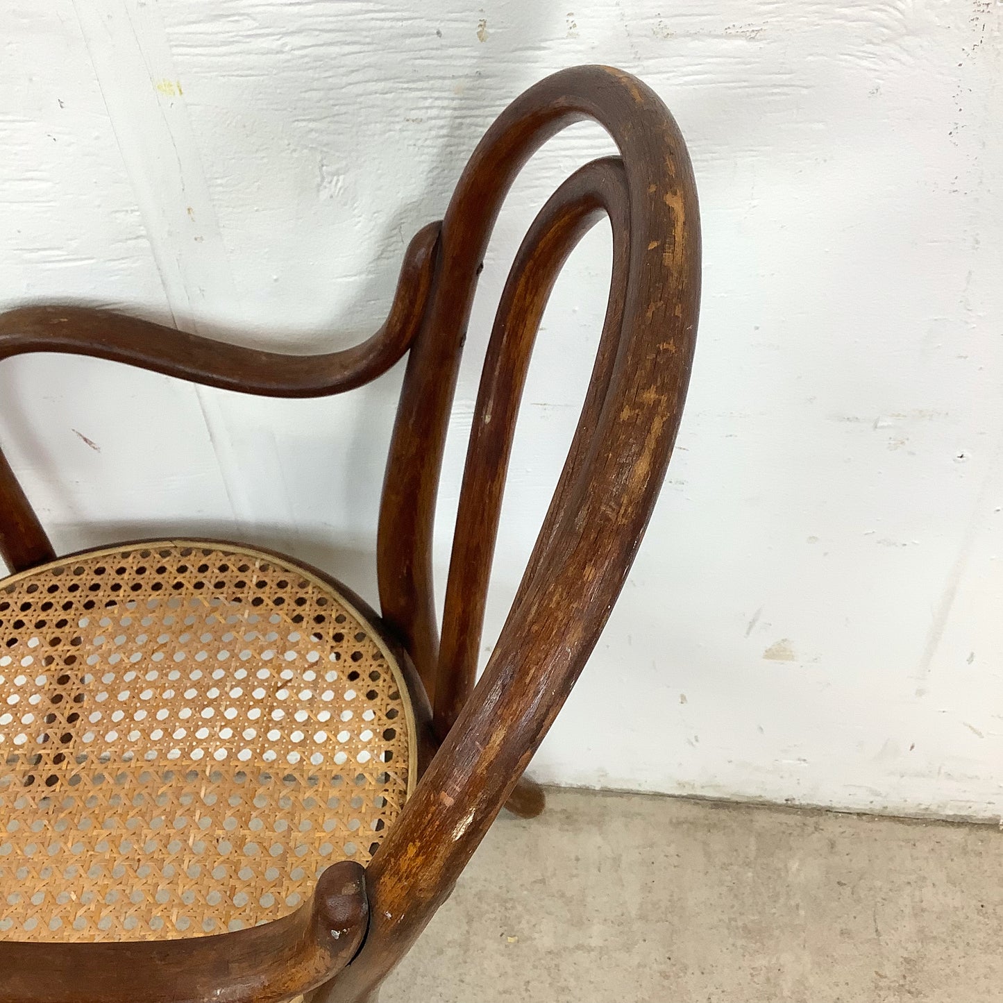 Vintage Thonet Style Children's Armchair With Bentwood Frame and Cane Seat