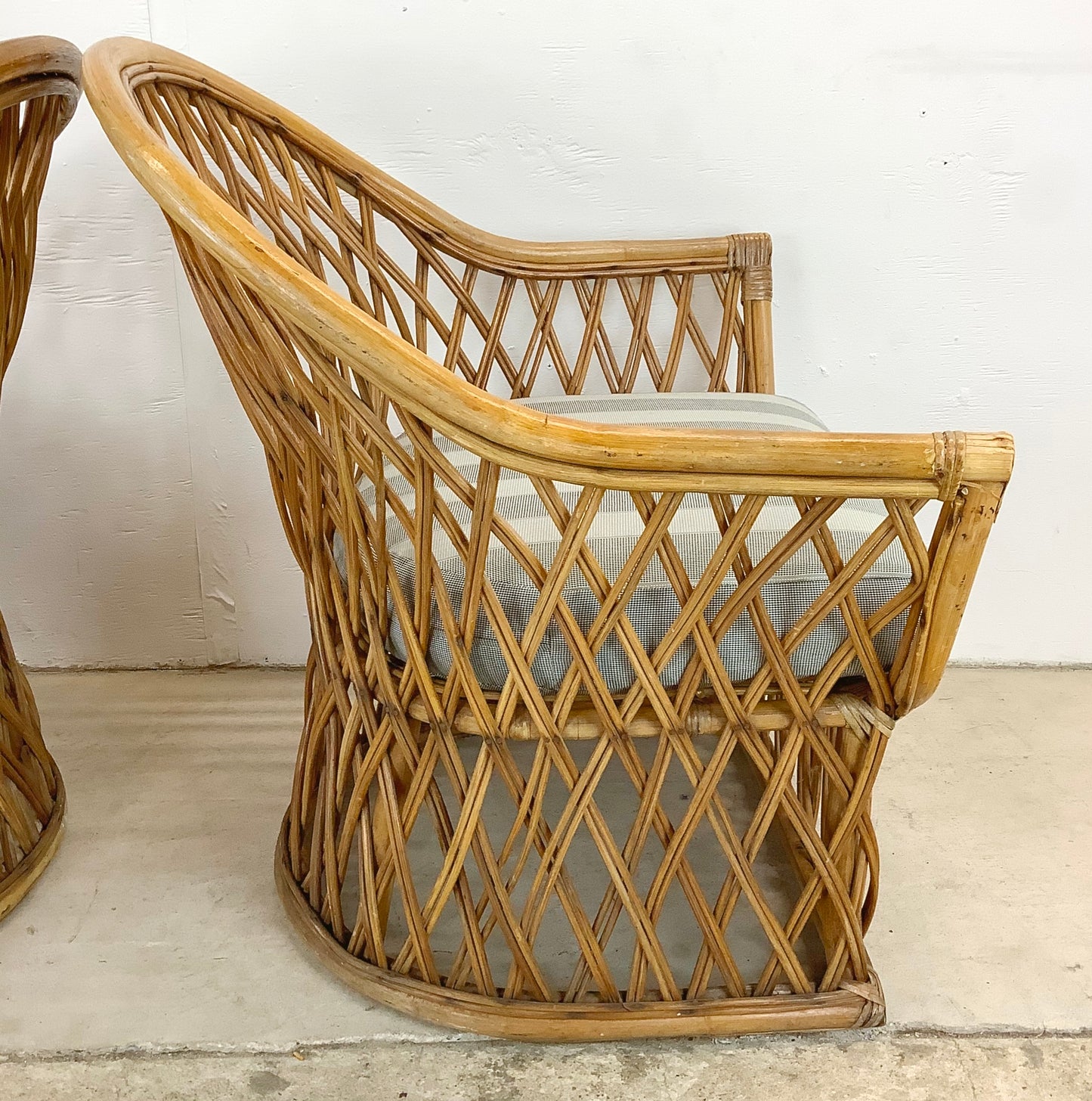 Vintage Split Reed Coastal Accent Chairs