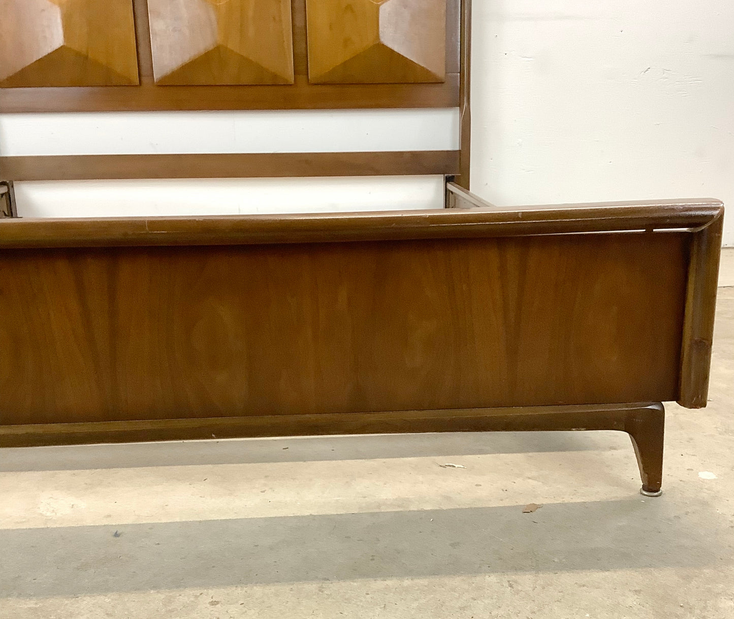 Mid-Century Walnut Diamond Front Bed Frame- Full
