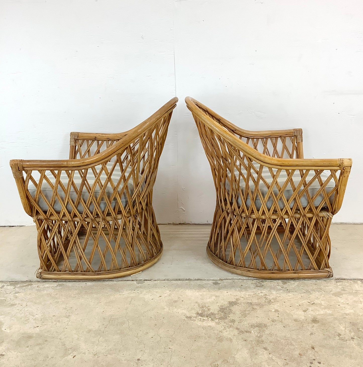 Vintage Split Reed Coastal Accent Chairs