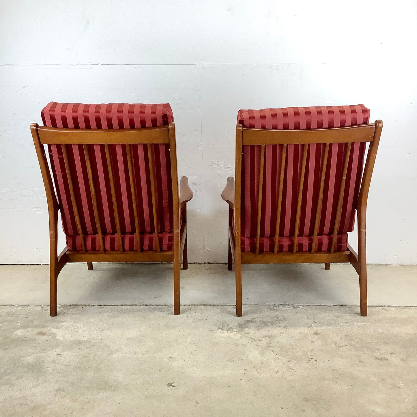Pair Mid-Century Walnut Frame Lounge Chairs
