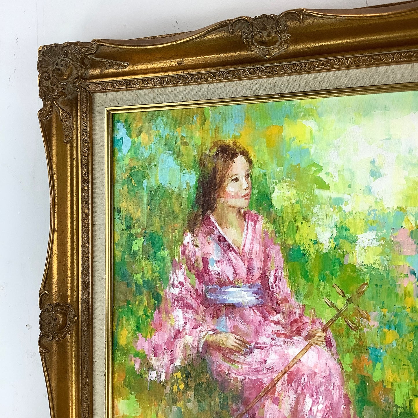 Original Vintage Oil by Karin Schaefers – Woman in Pink Kimono