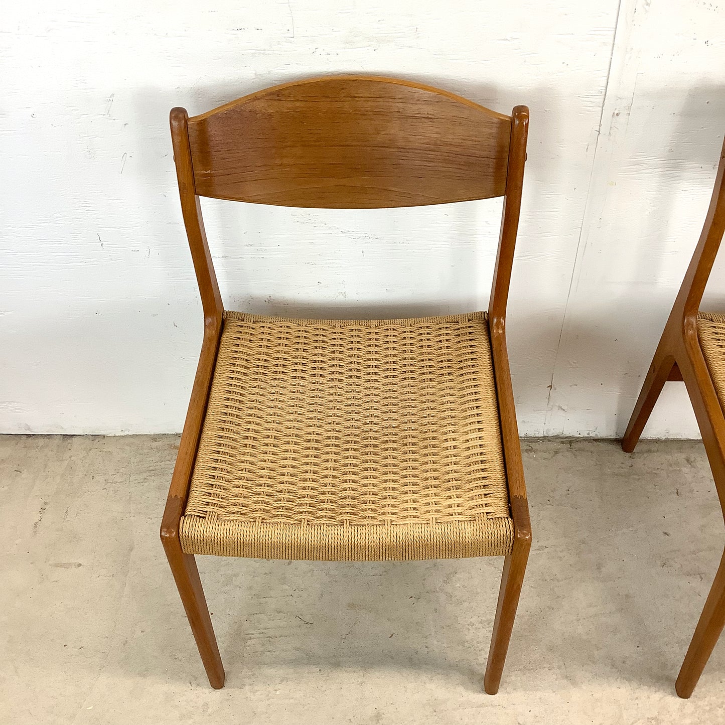 Vintage Teak DIning Chairs with Rope Seats- pair