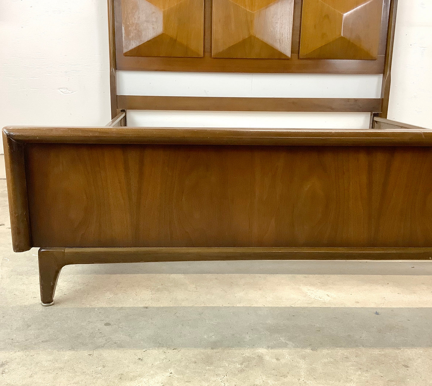 Mid-Century Walnut Diamond Front Bed Frame- Full