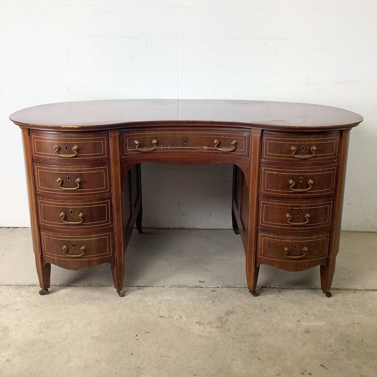 English Edwardian Mahogany Kidney Writing Desk