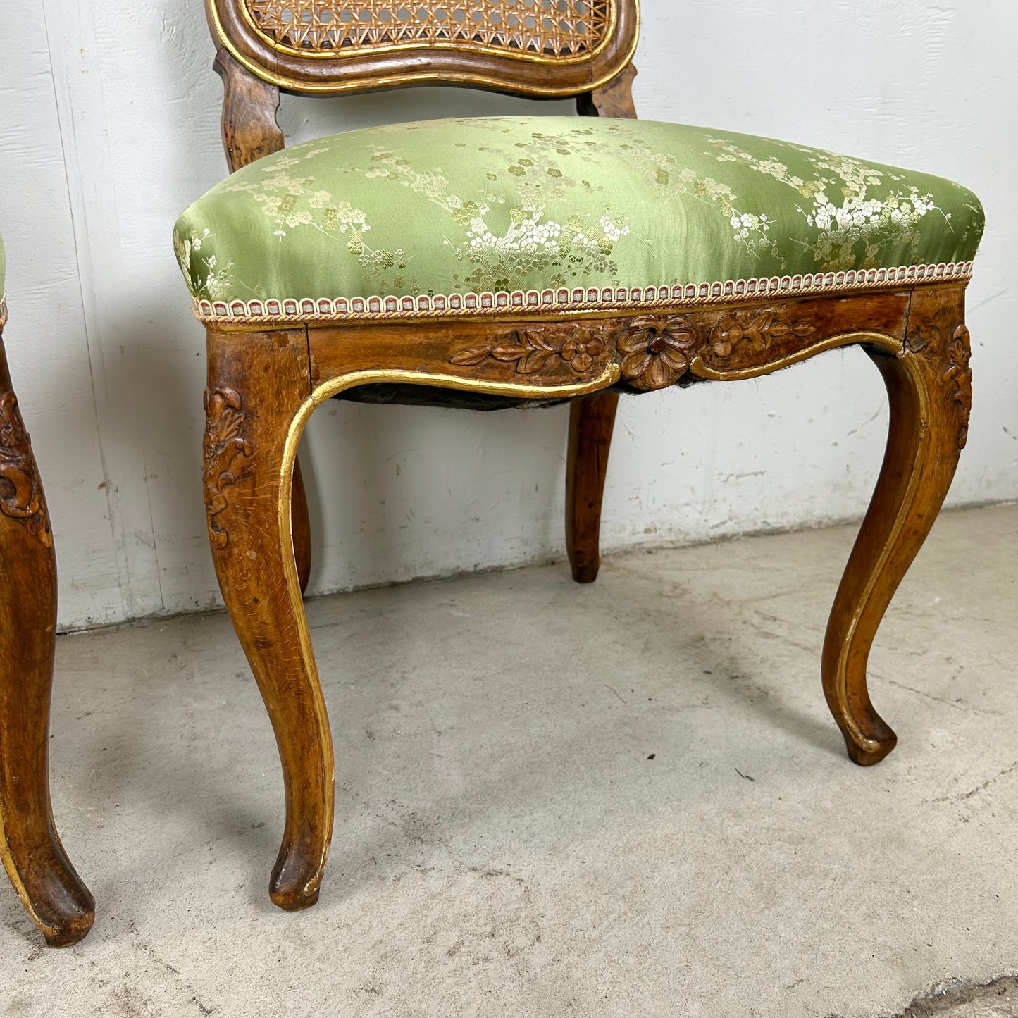 Pair Louis XV Style Side Chairs with Cane Backs