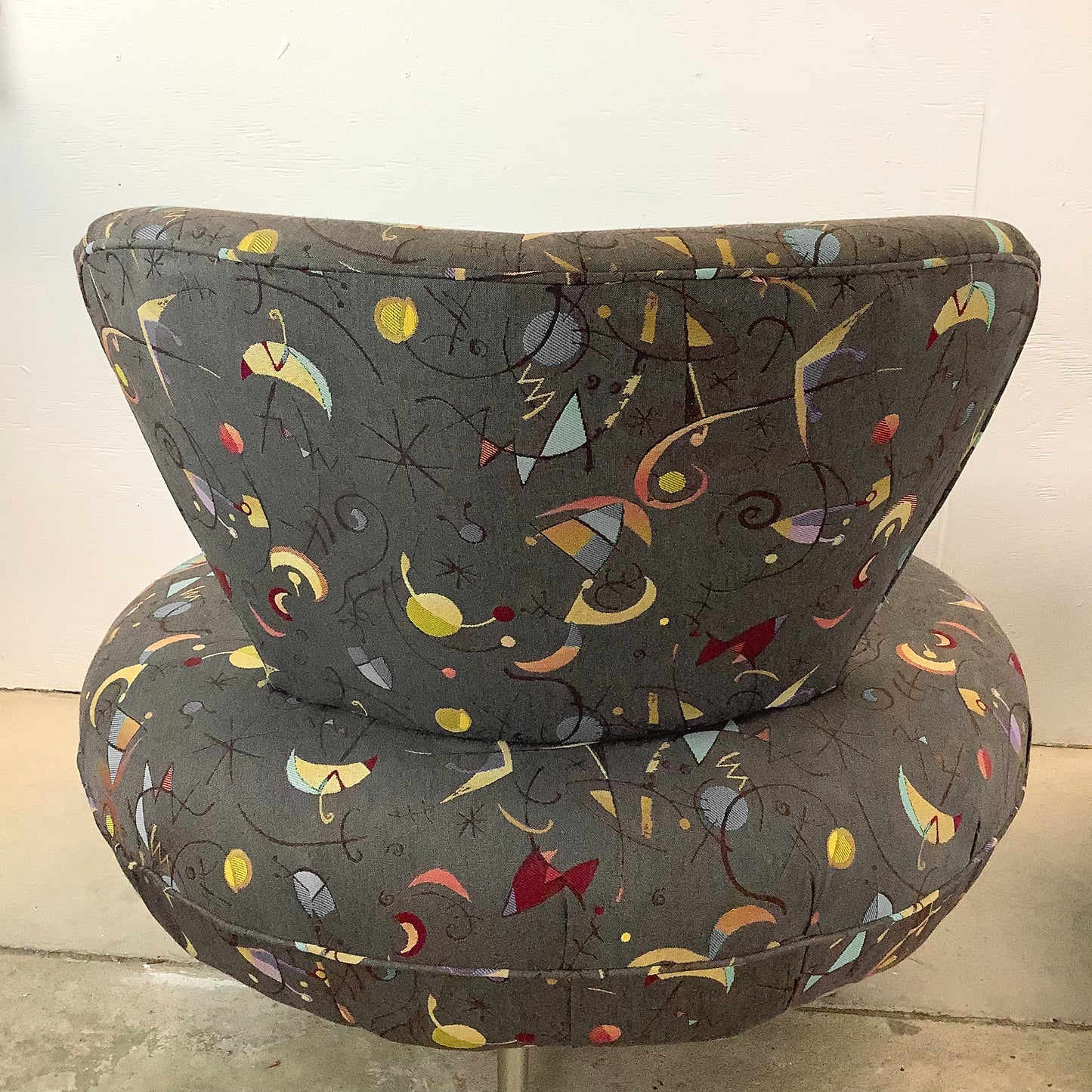 Pair Modern Swivel Disc Chairs With Ottoman