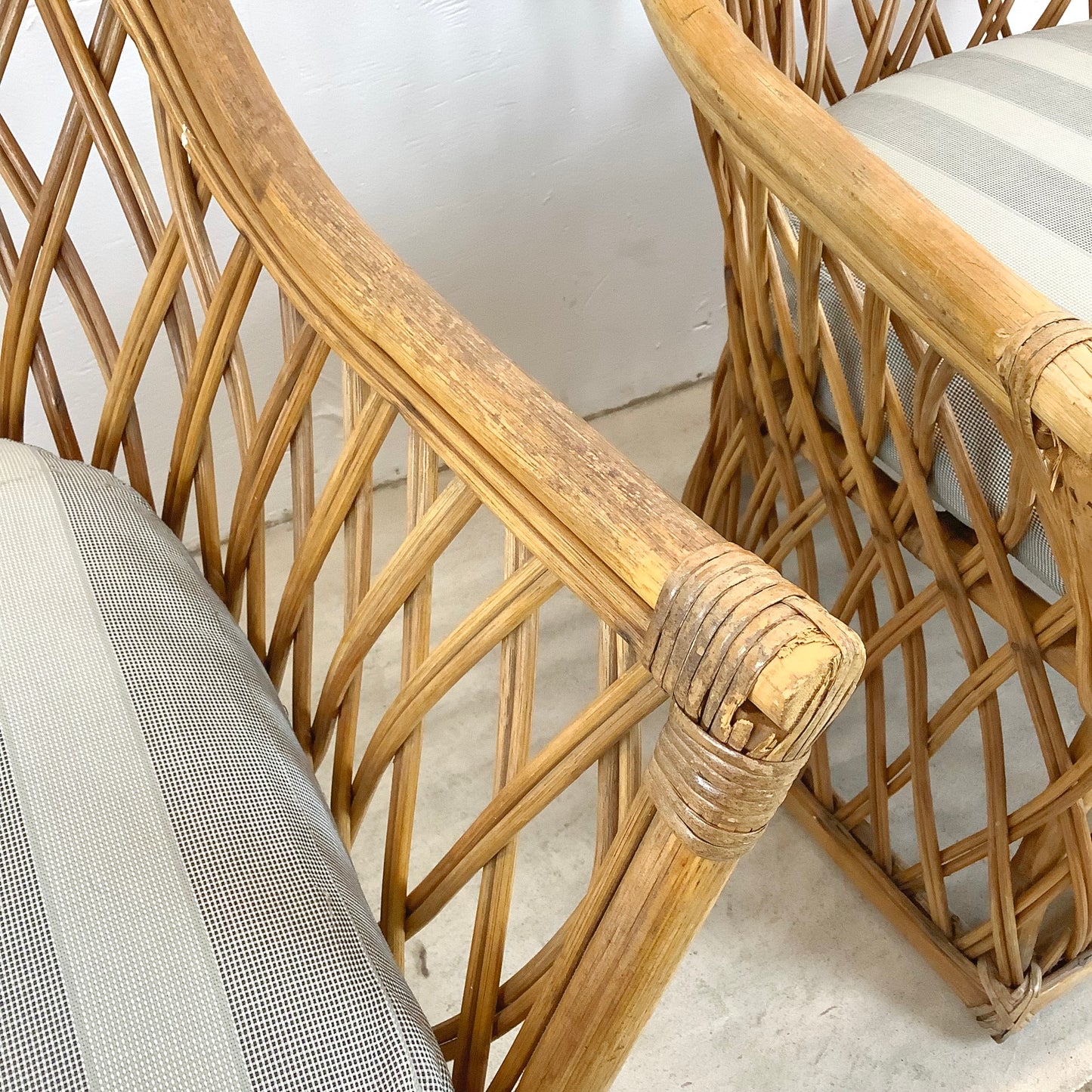 Vintage Split Reed Coastal Accent Chairs