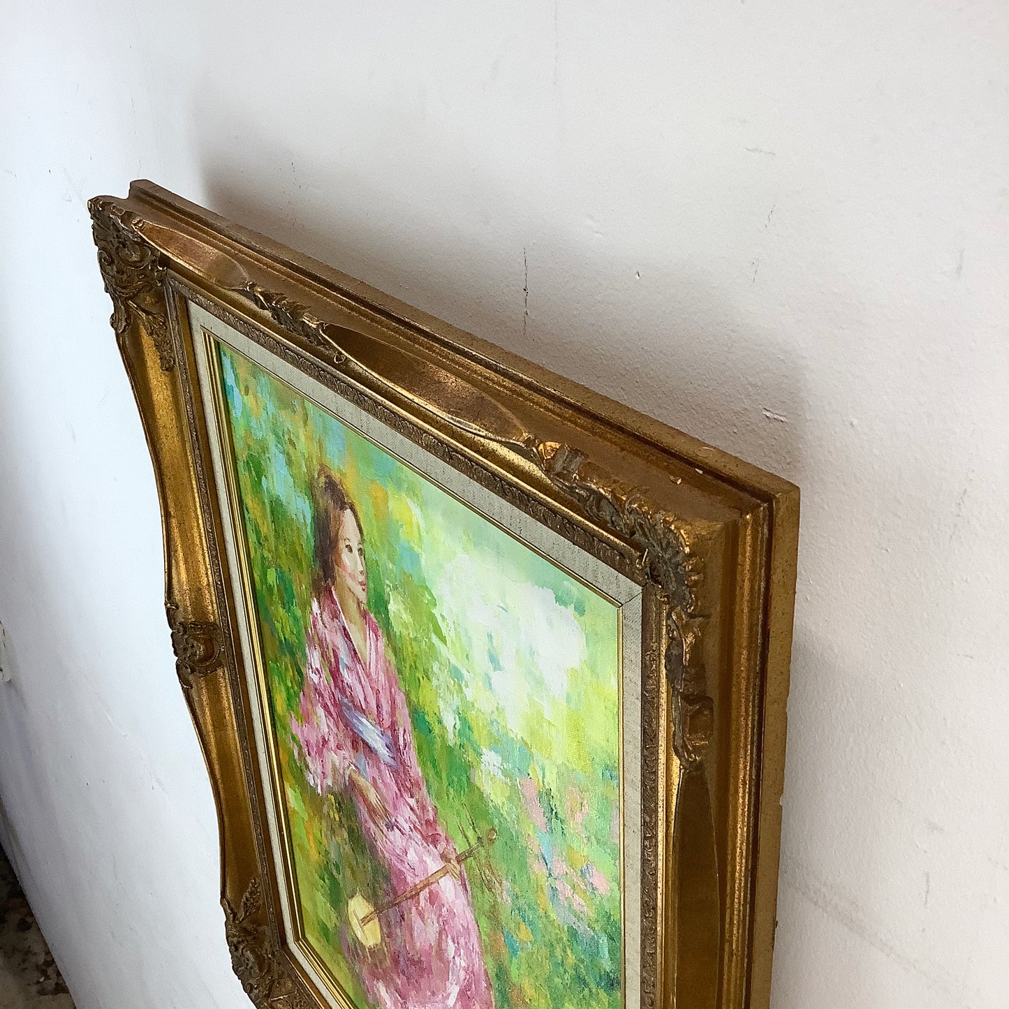 Original Vintage Oil by Karin Schaefers – Woman in Pink Kimono