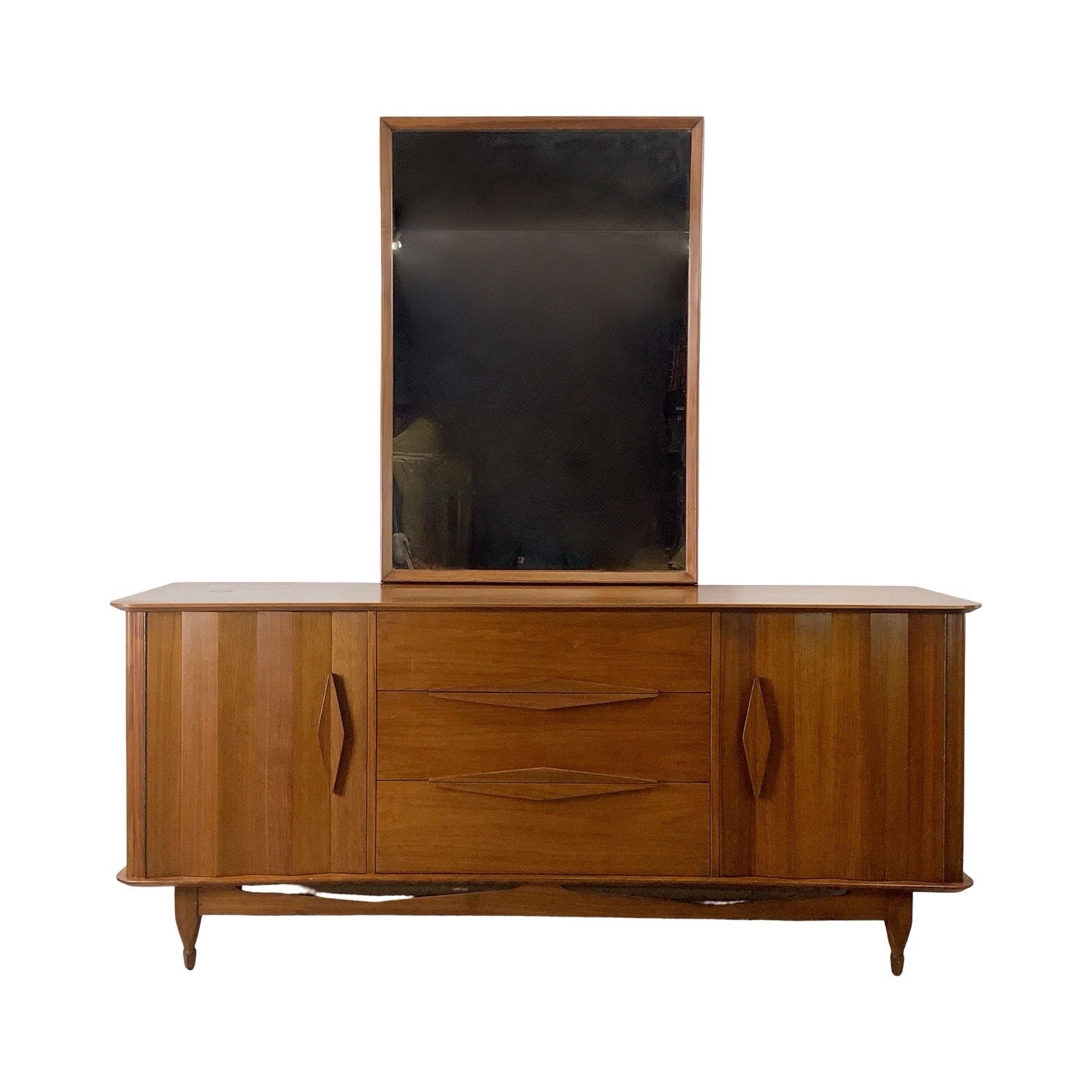 modern dresser set Mid-Century Modern Walnut Dresser and Mirror Set – secondhand stories
