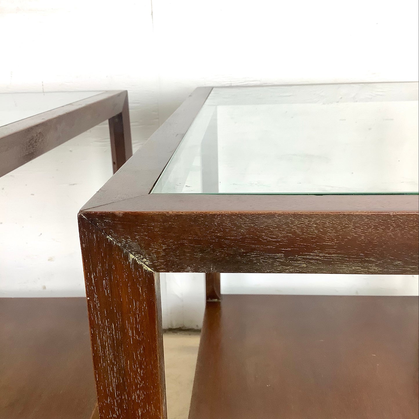 Mid-Century Glass Top Lamp Tables- Pair