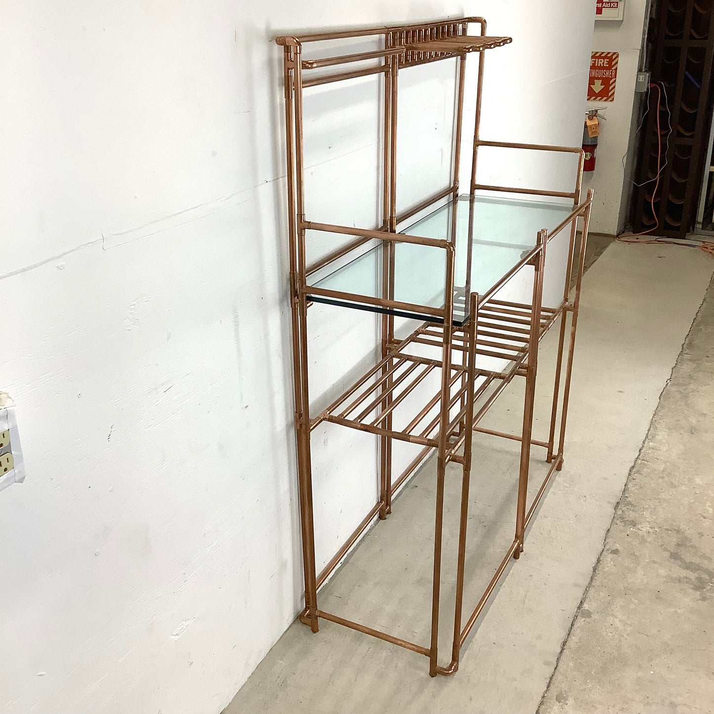 Unique Copper Pipe Baker's Rack with Glass Counter