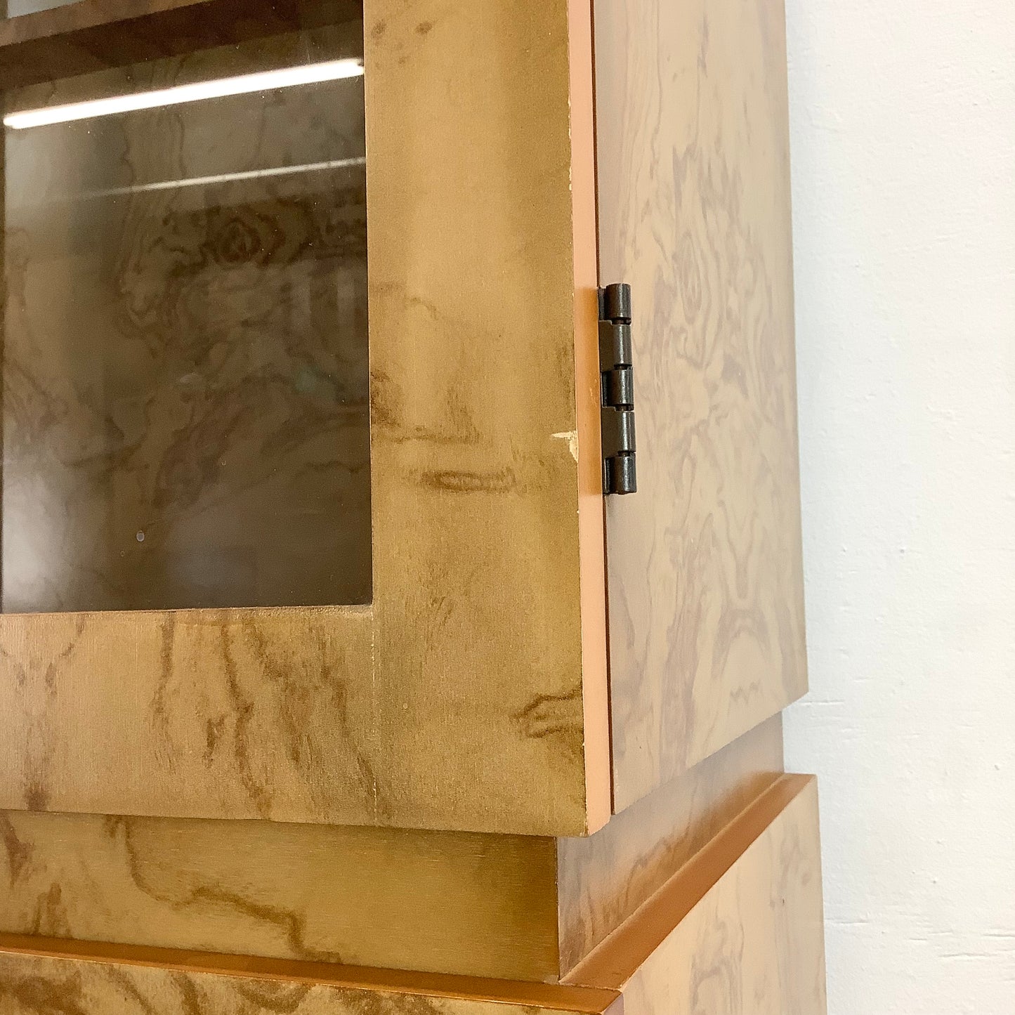 Vintage Modern Burl Style Curio Display Cabinet