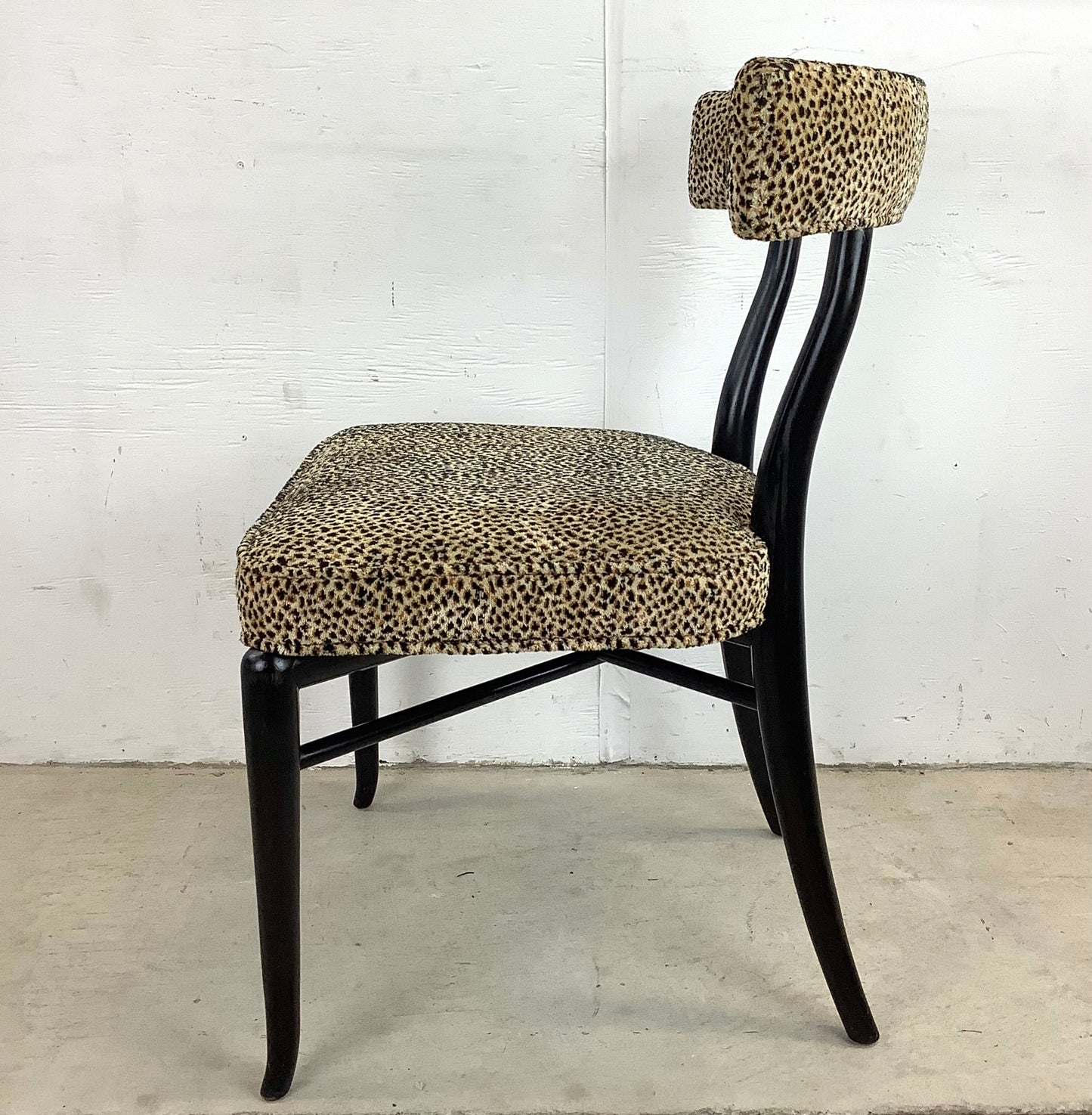 Vintage Modern Klismos Chair in Leopard Print attributed T.H. Robsjohn-Gibbings
