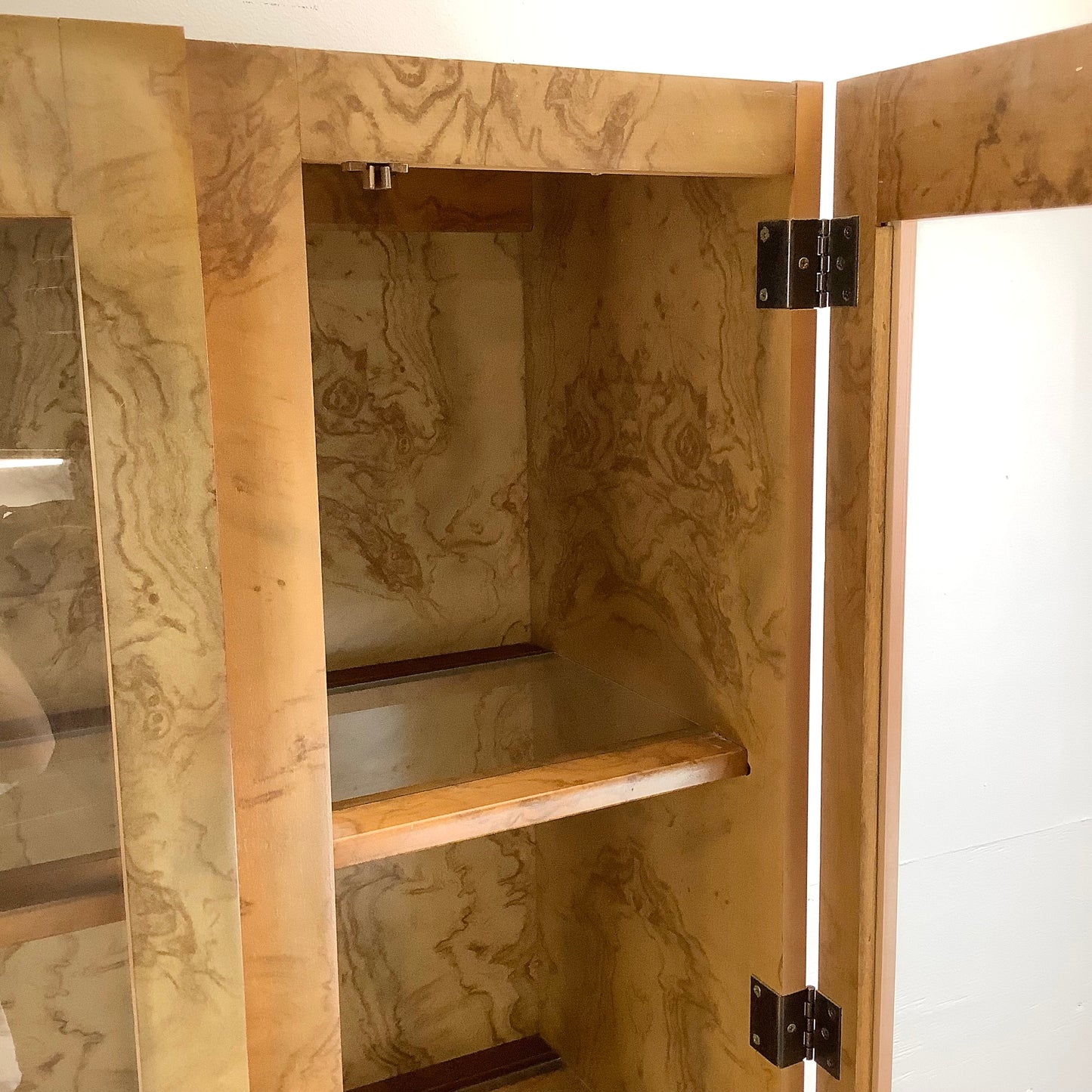 Vintage Modern Burl Style Curio Display Cabinet