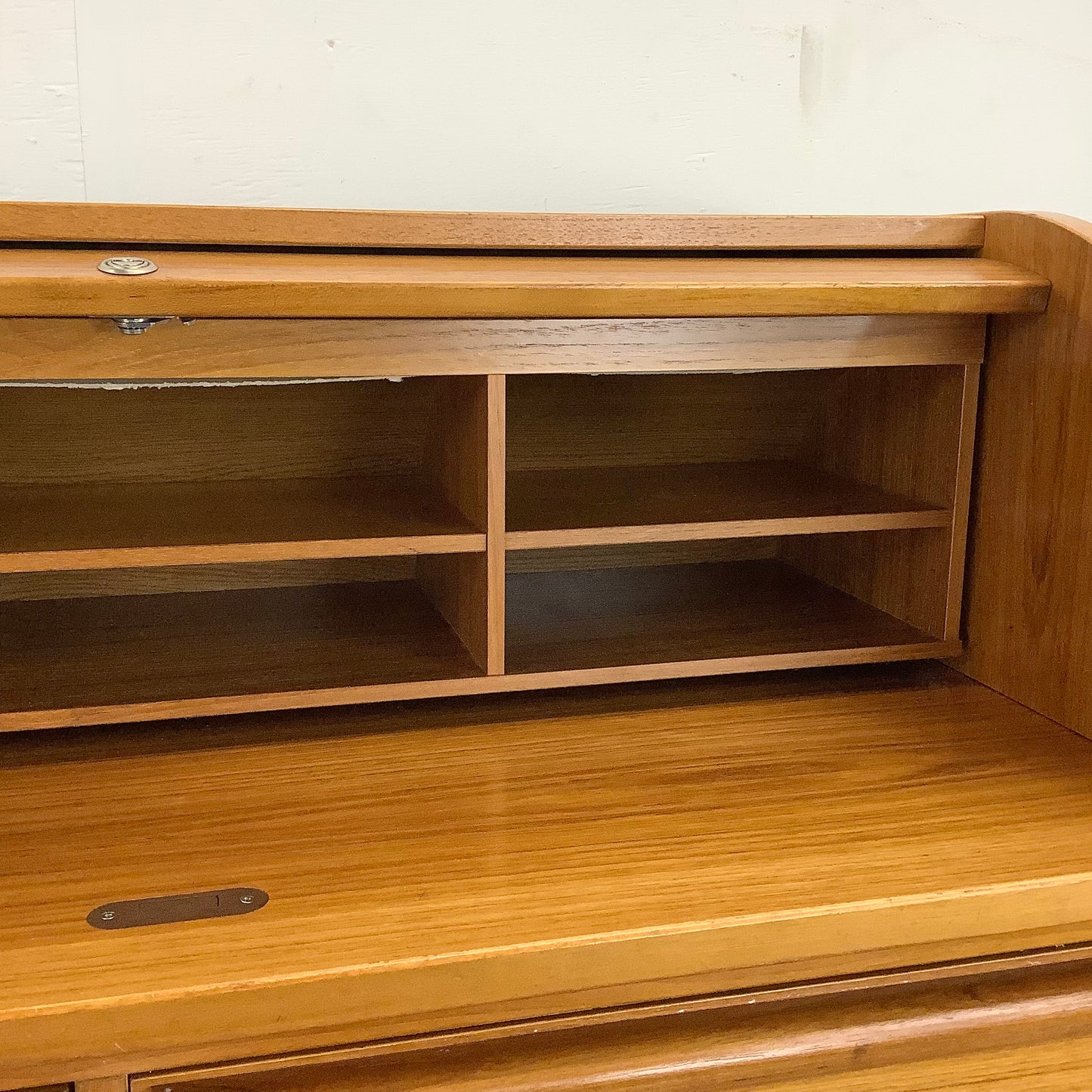 Vintage Teak Rolltop Secretary Desk- Danish Modern Style