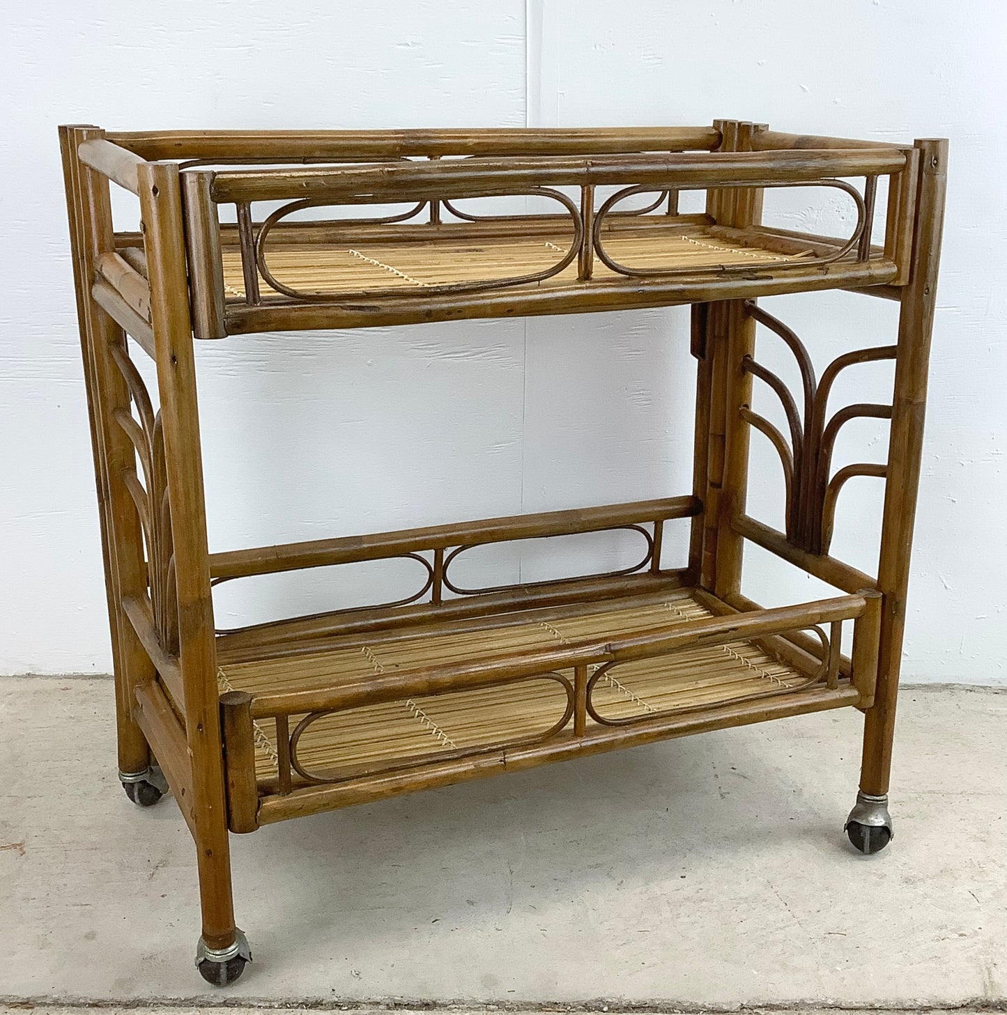 Vintage Boho Modern Bamboo Bar Cart