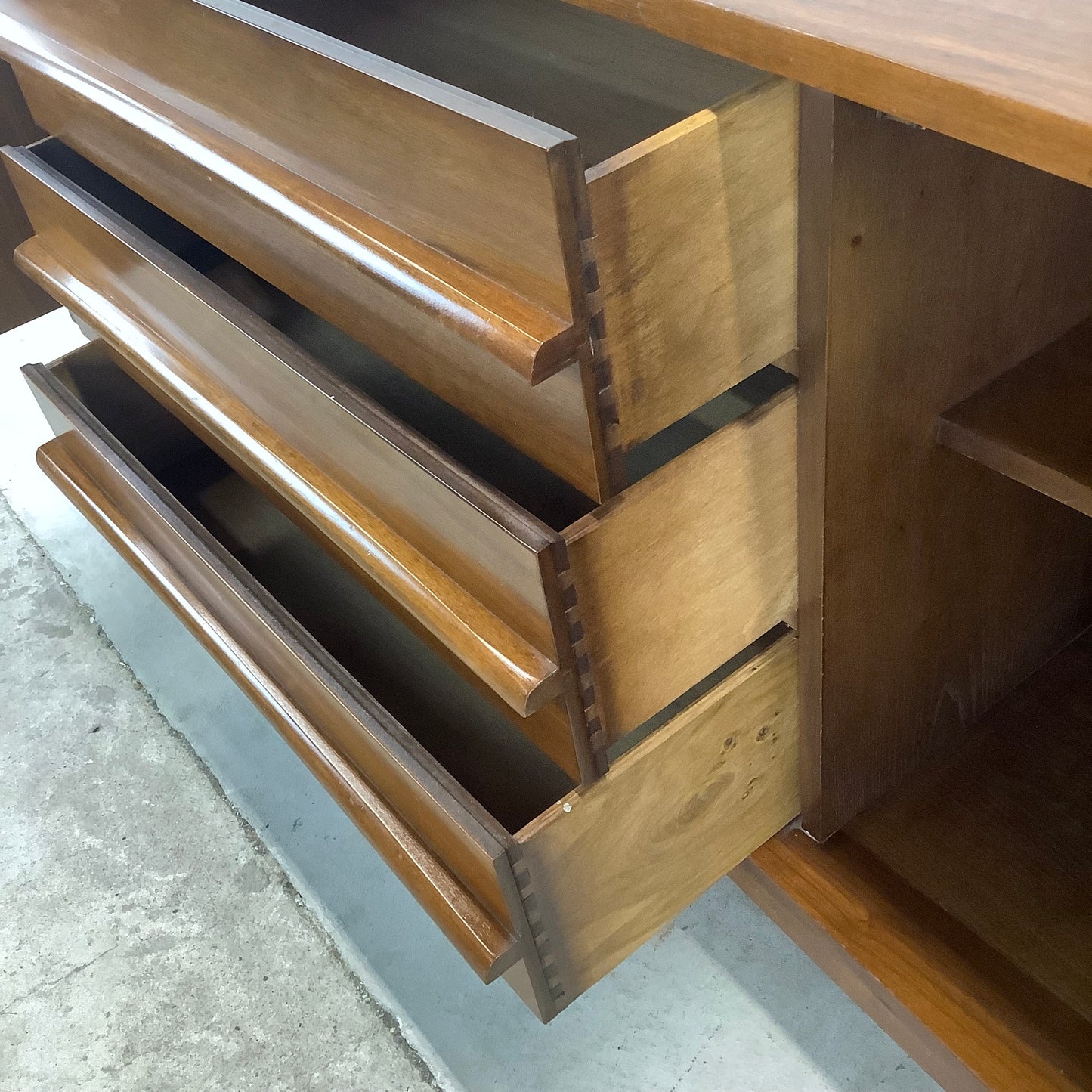 Mid-Century Curved Front Walnut Sideboard by Young Manufacturing