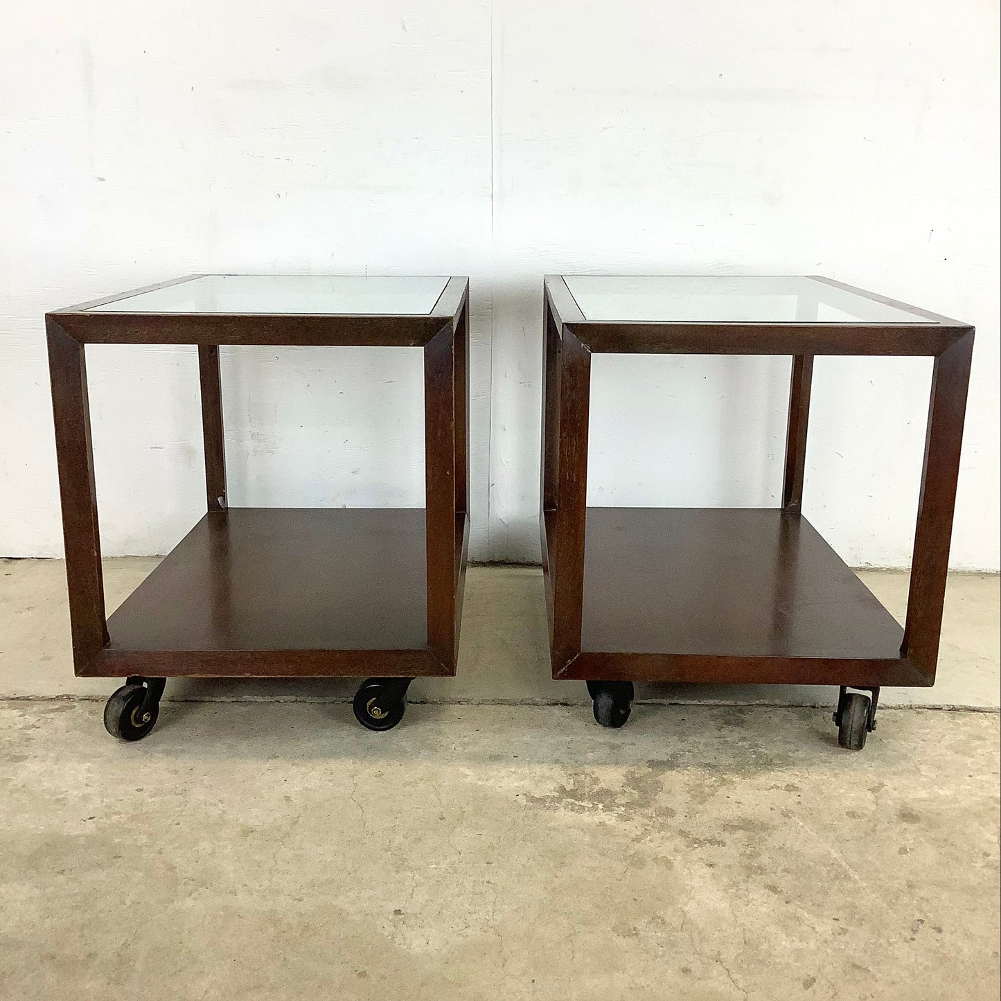 Mid-Century Glass Top Lamp Tables- Pair