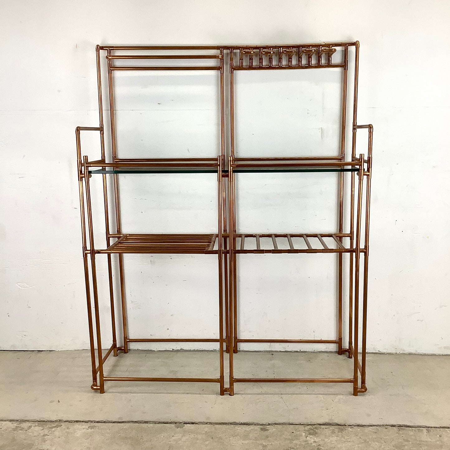 Unique Copper Pipe Baker's Rack with Glass Counter