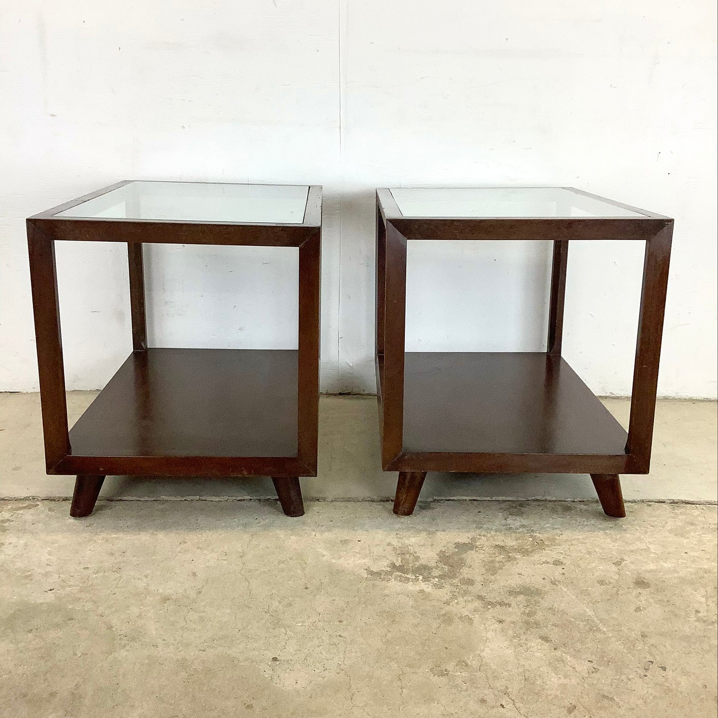 Mid-Century Glass Top Lamp Tables- Pair