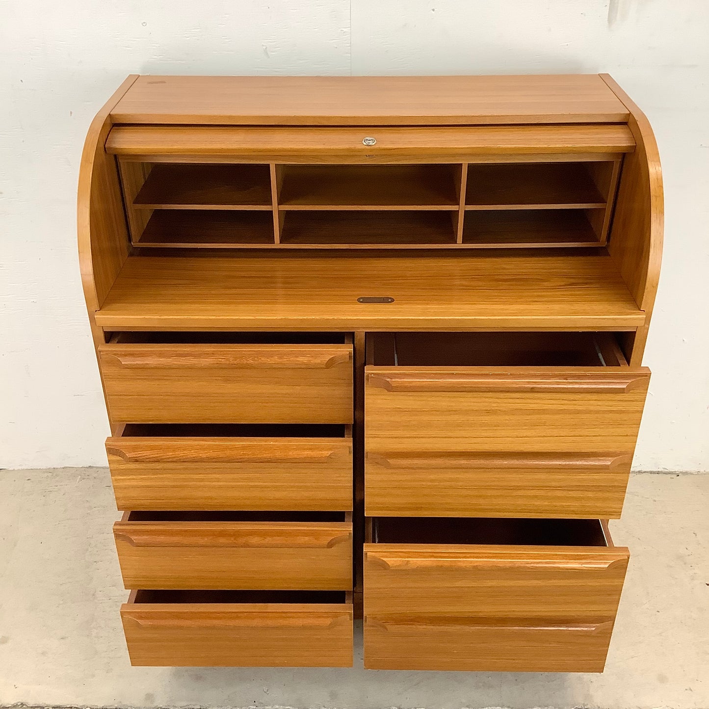 Vintage Teak Rolltop Secretary Desk- Danish Modern Style