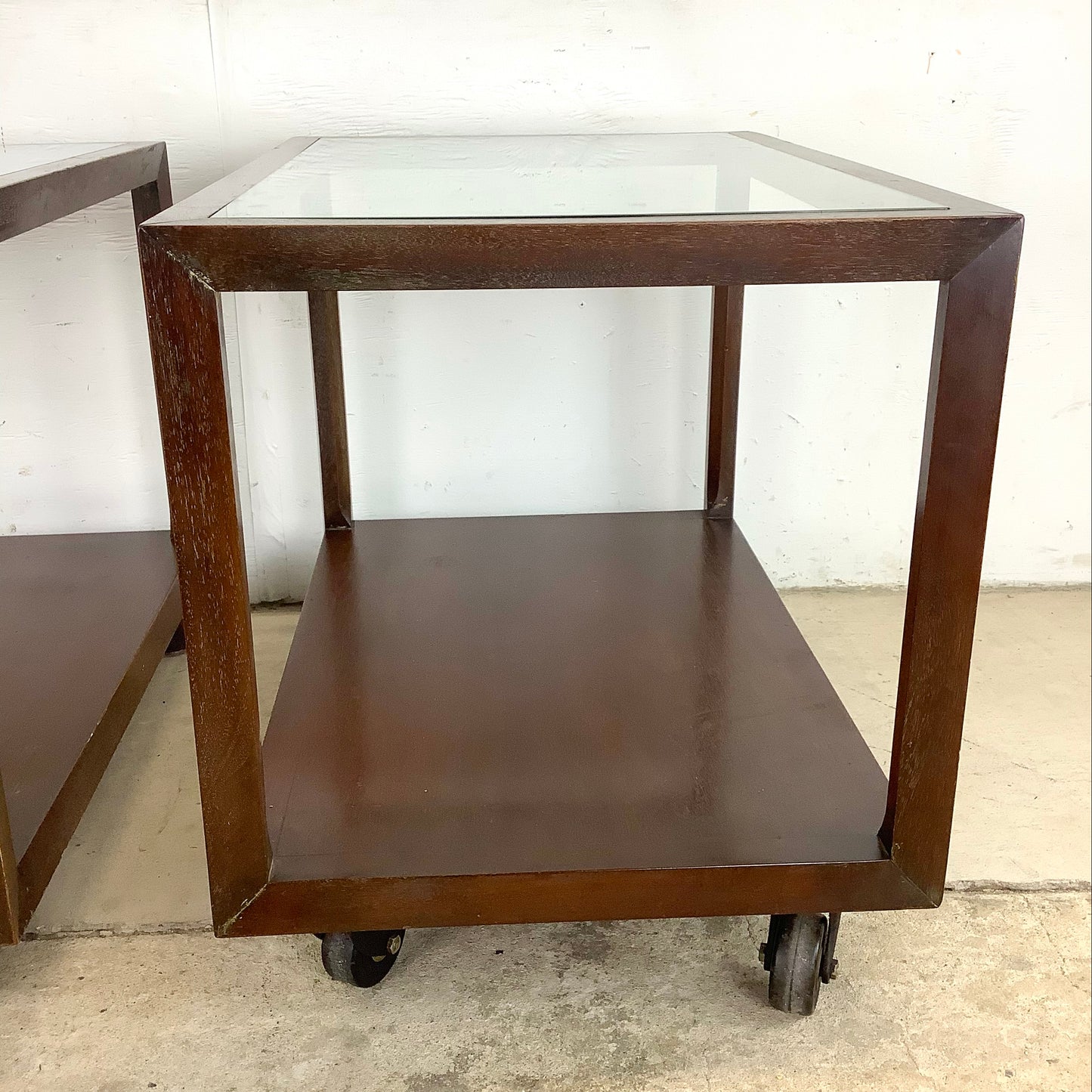 Mid-Century Glass Top Lamp Tables- Pair