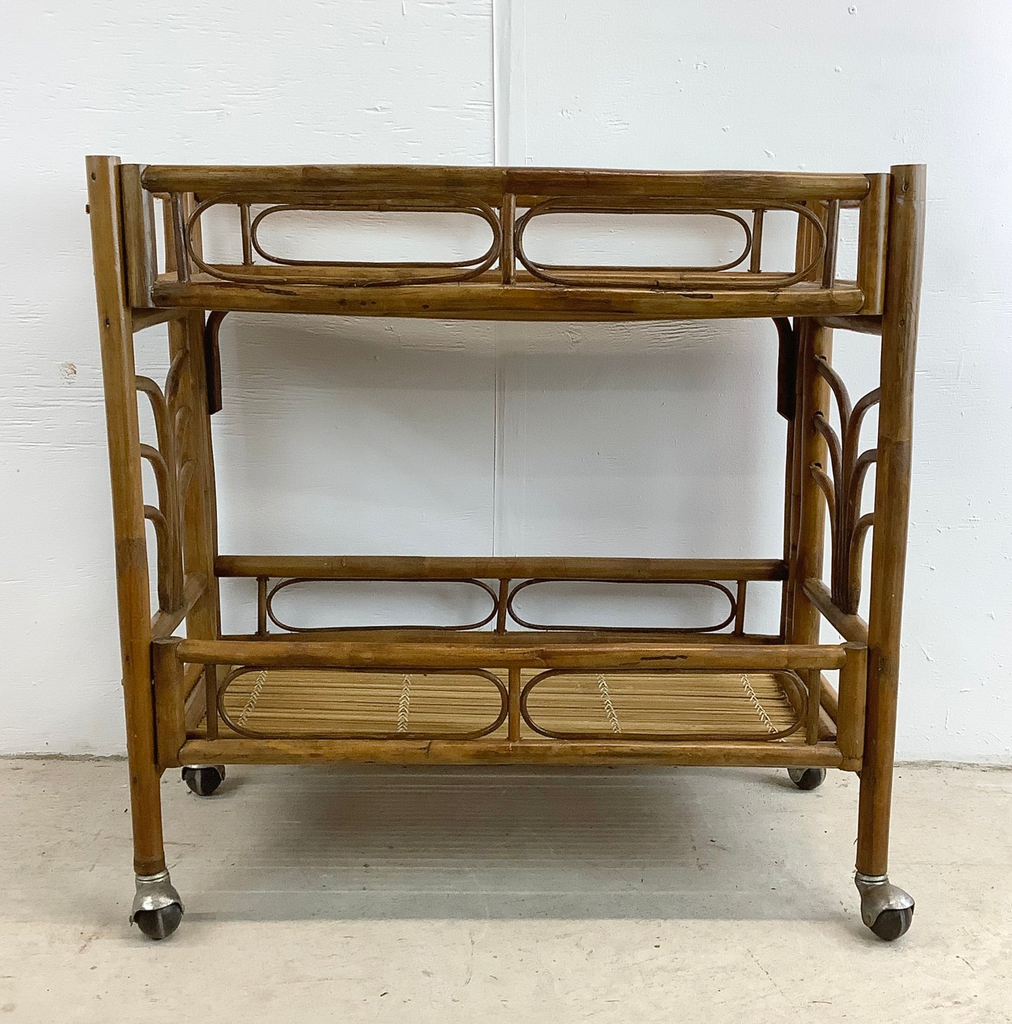 Vintage Boho Modern Bamboo Bar Cart
