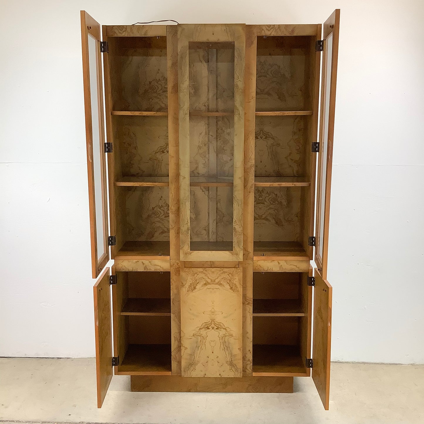 Vintage Modern Burl Style Curio Display Cabinet