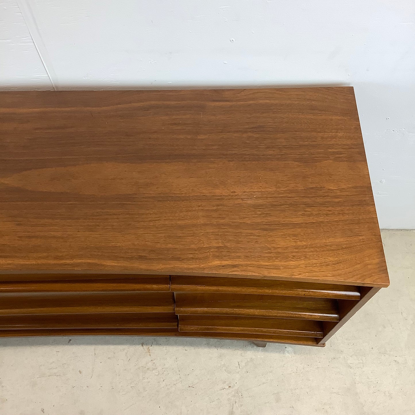Mid-Century Curved Front Walnut Sideboard by Young Manufacturing