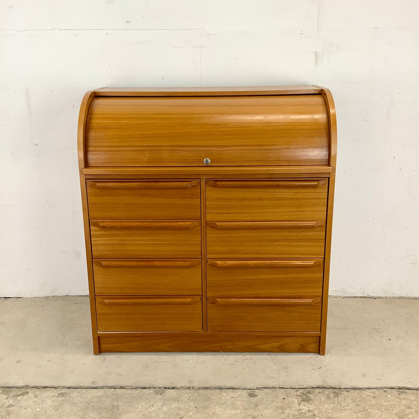 Vintage Teak Rolltop Secretary Desk- Danish Modern Style