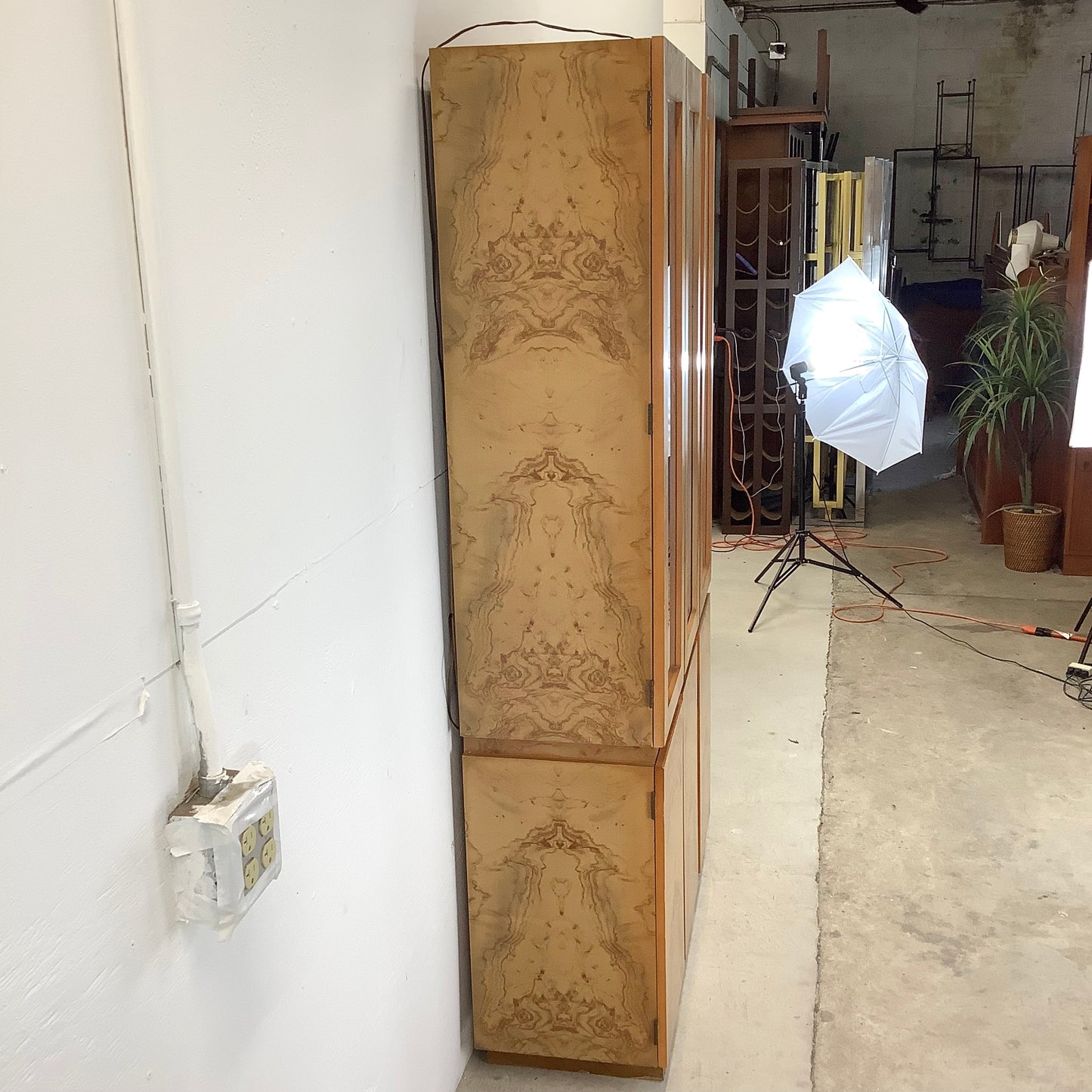 Vintage Modern Burl Style Curio Display Cabinet