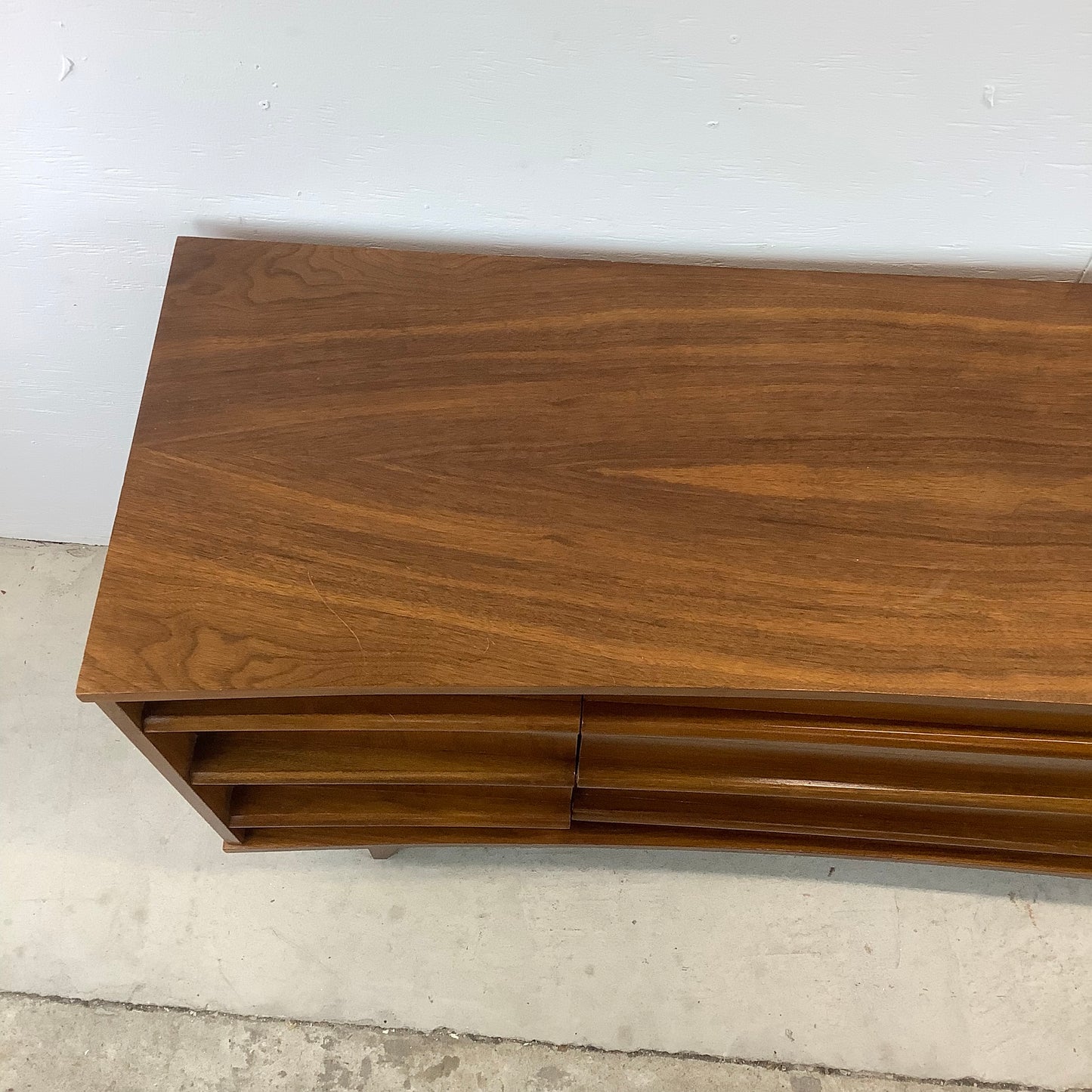 Mid-Century Curved Front Walnut Sideboard by Young Manufacturing