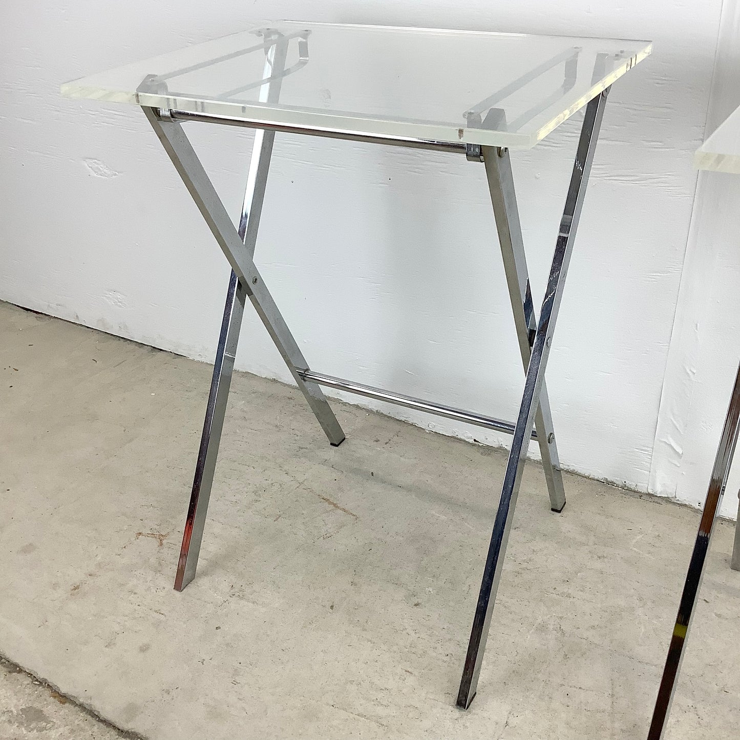 Mid-Century Lucite and Chrome Folding Tray Table- a pair