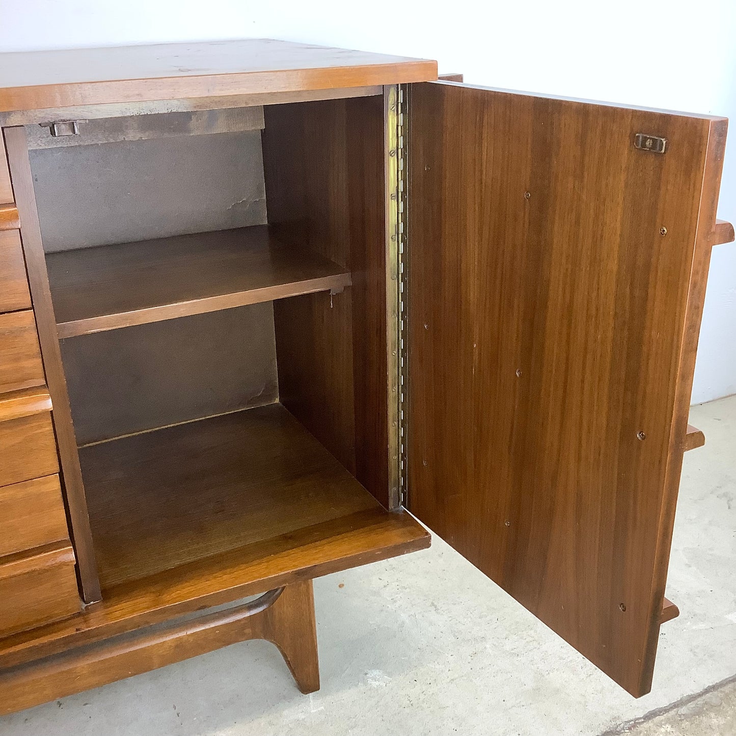 Mid-Century Curved Front Walnut Sideboard by Young Manufacturing