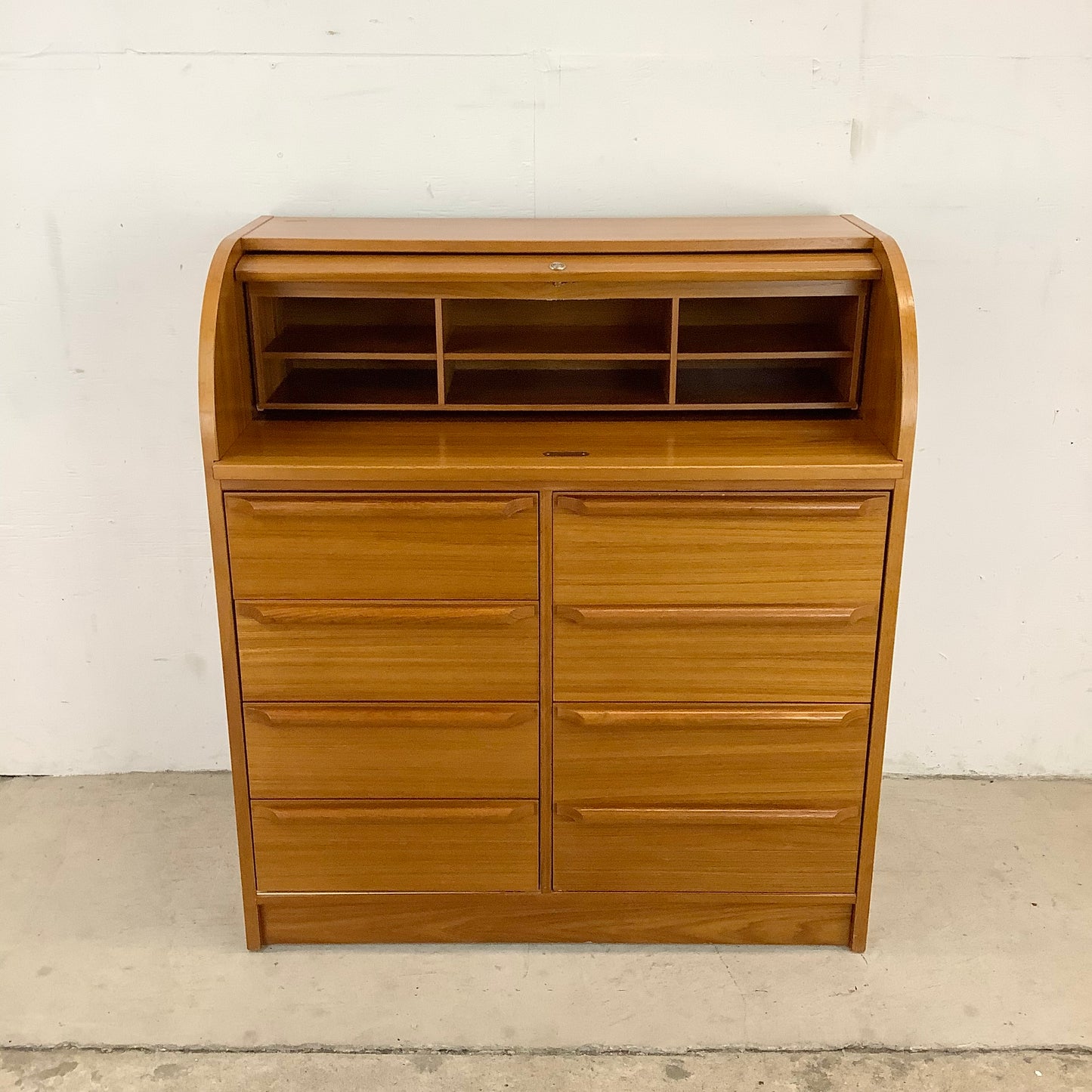 Vintage Teak Rolltop Secretary Desk- Danish Modern Style