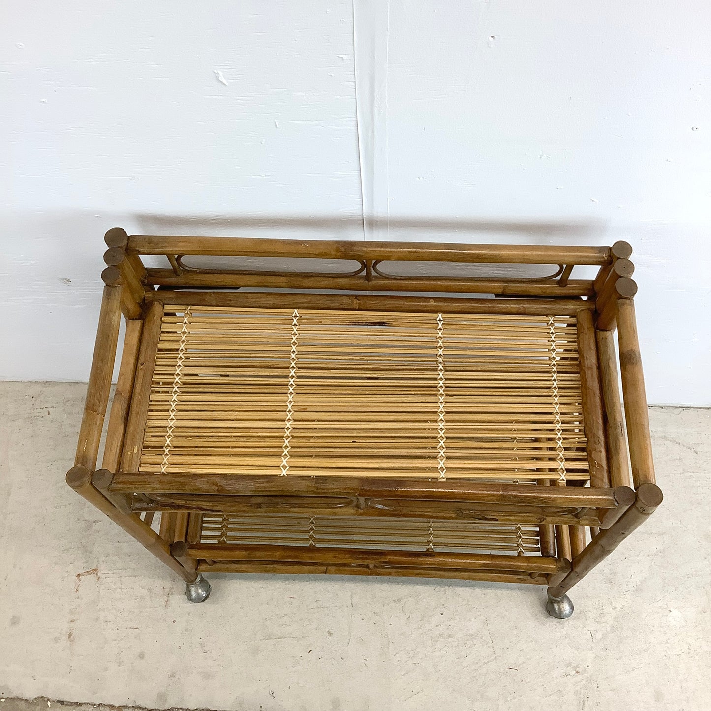 Vintage Boho Modern Bamboo Bar Cart