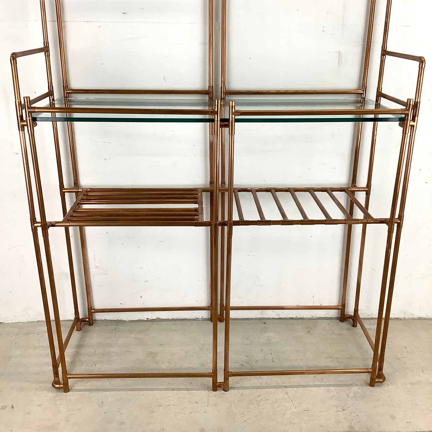 Unique Copper Pipe Baker's Rack with Glass Counter