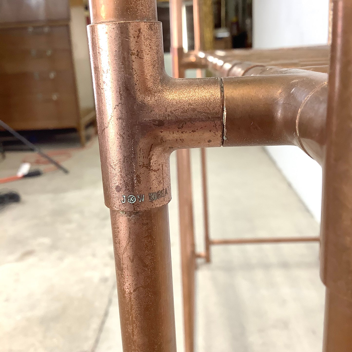 Unique Copper Pipe Baker's Rack with Glass Counter