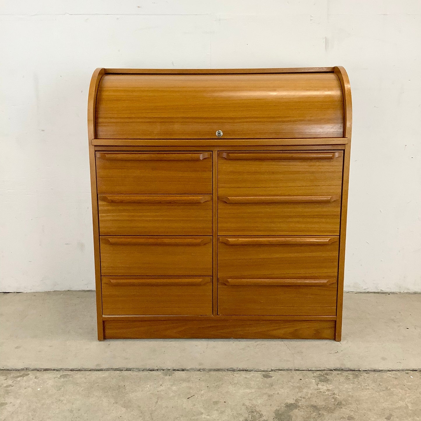 Vintage Teak Rolltop Secretary Desk- Danish Modern Style