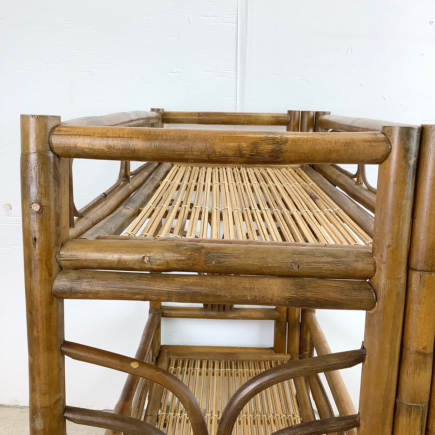 Vintage Boho Modern Bamboo Bar Cart