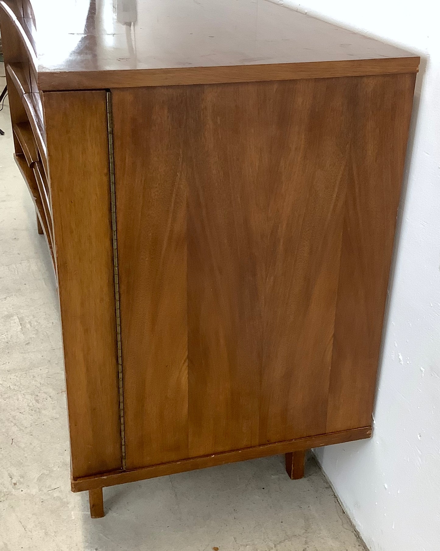 Mid-Century Curved Front Walnut Sideboard by Young Manufacturing