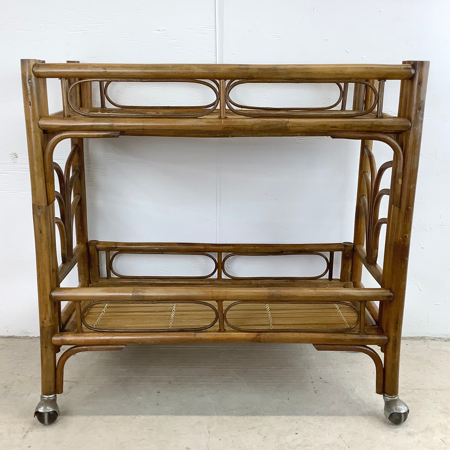 Vintage Boho Modern Bamboo Bar Cart