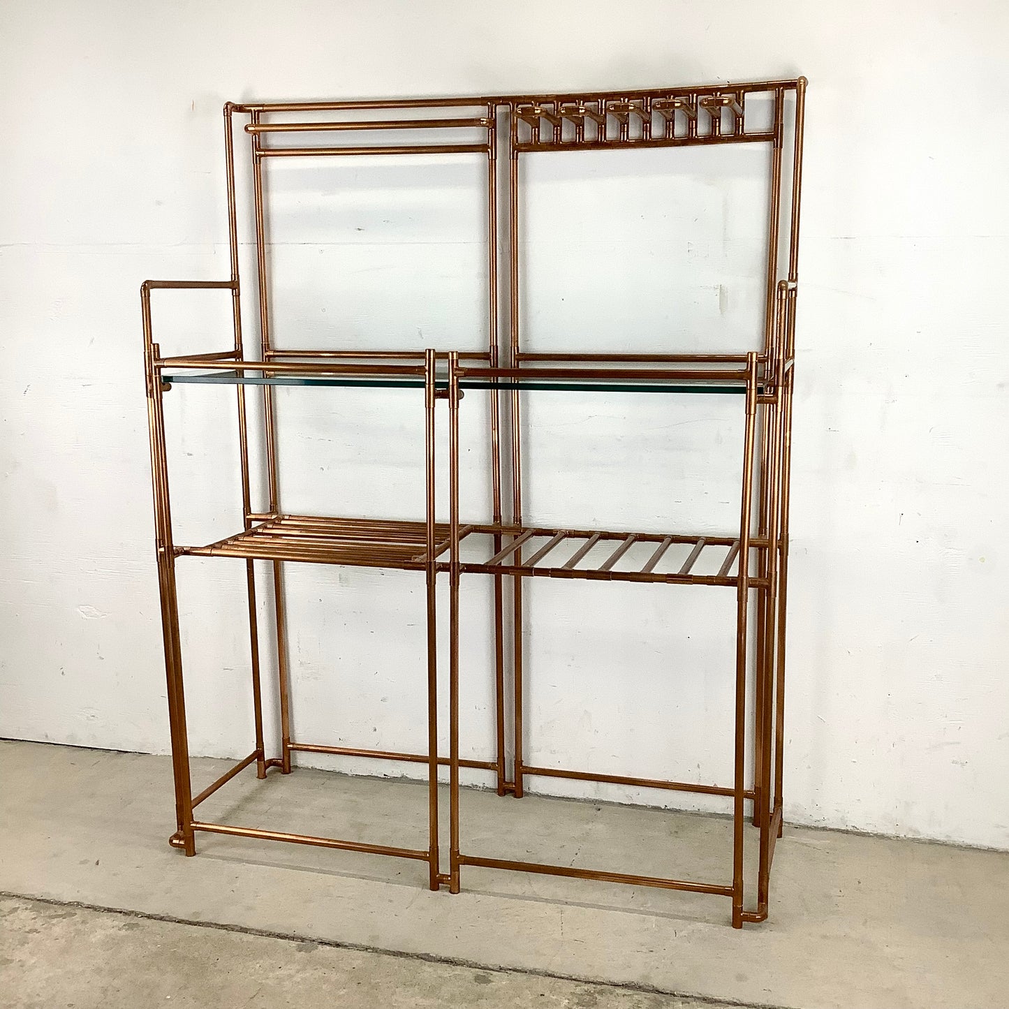 Unique Copper Pipe Baker's Rack with Glass Counter