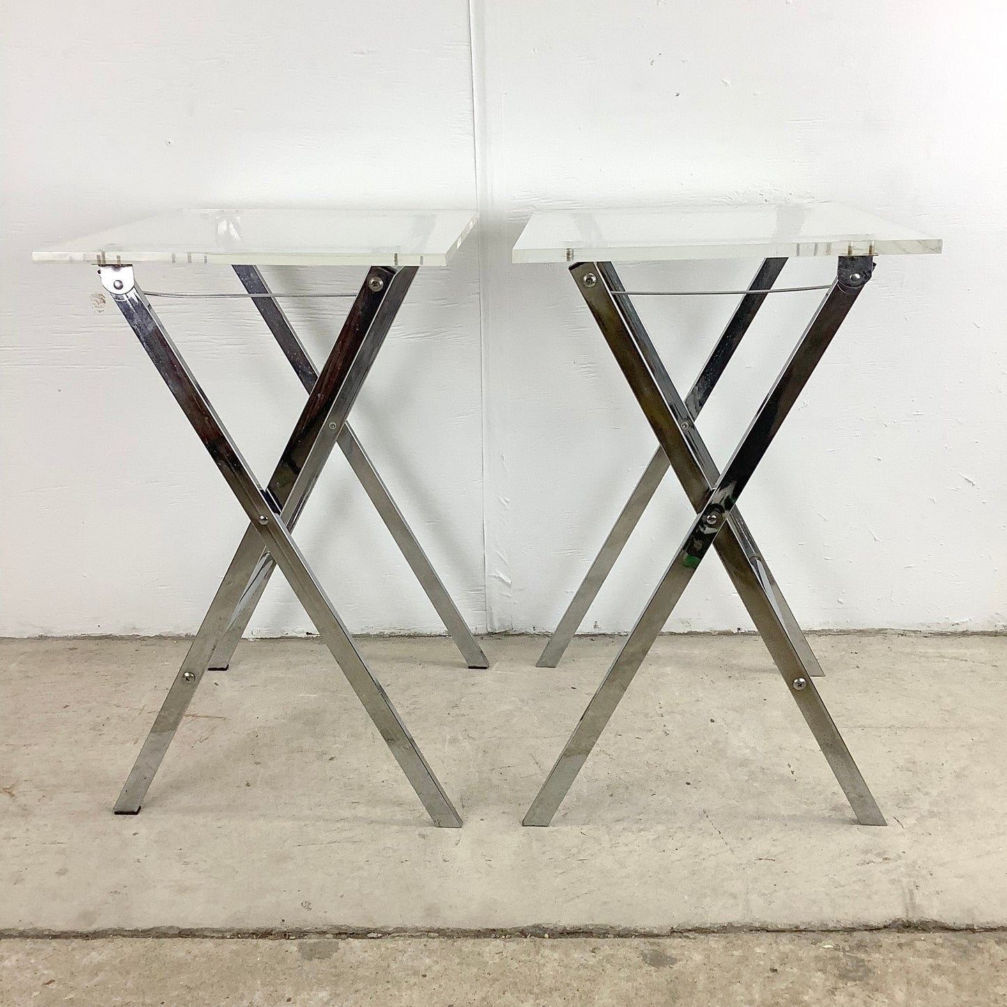 Mid-Century Lucite and Chrome Folding Tray Table- a pair