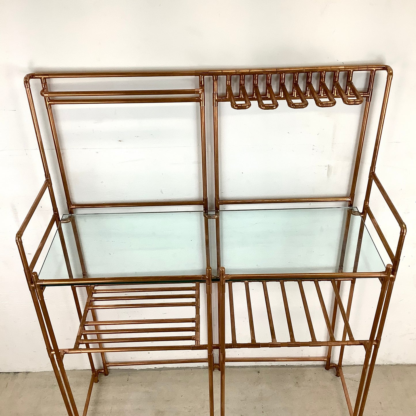Unique Copper Pipe Baker's Rack with Glass Counter