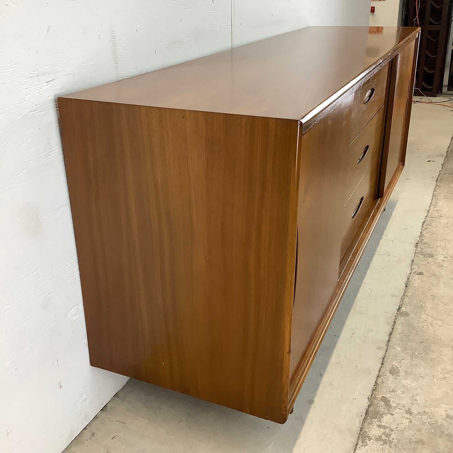 Large Mid-Century Walnut and Cane Dresser by Cavalier Furniture