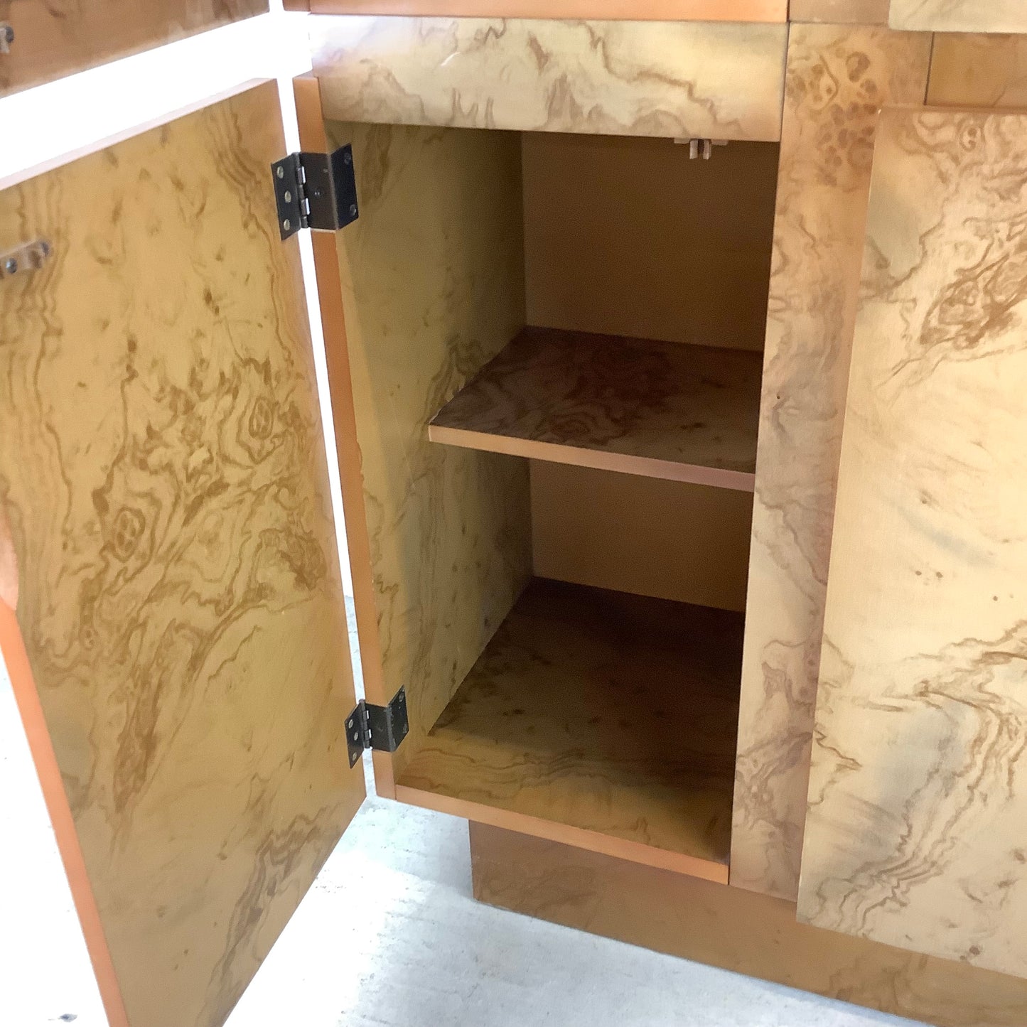 Vintage Modern Burl Style Curio Display Cabinet
