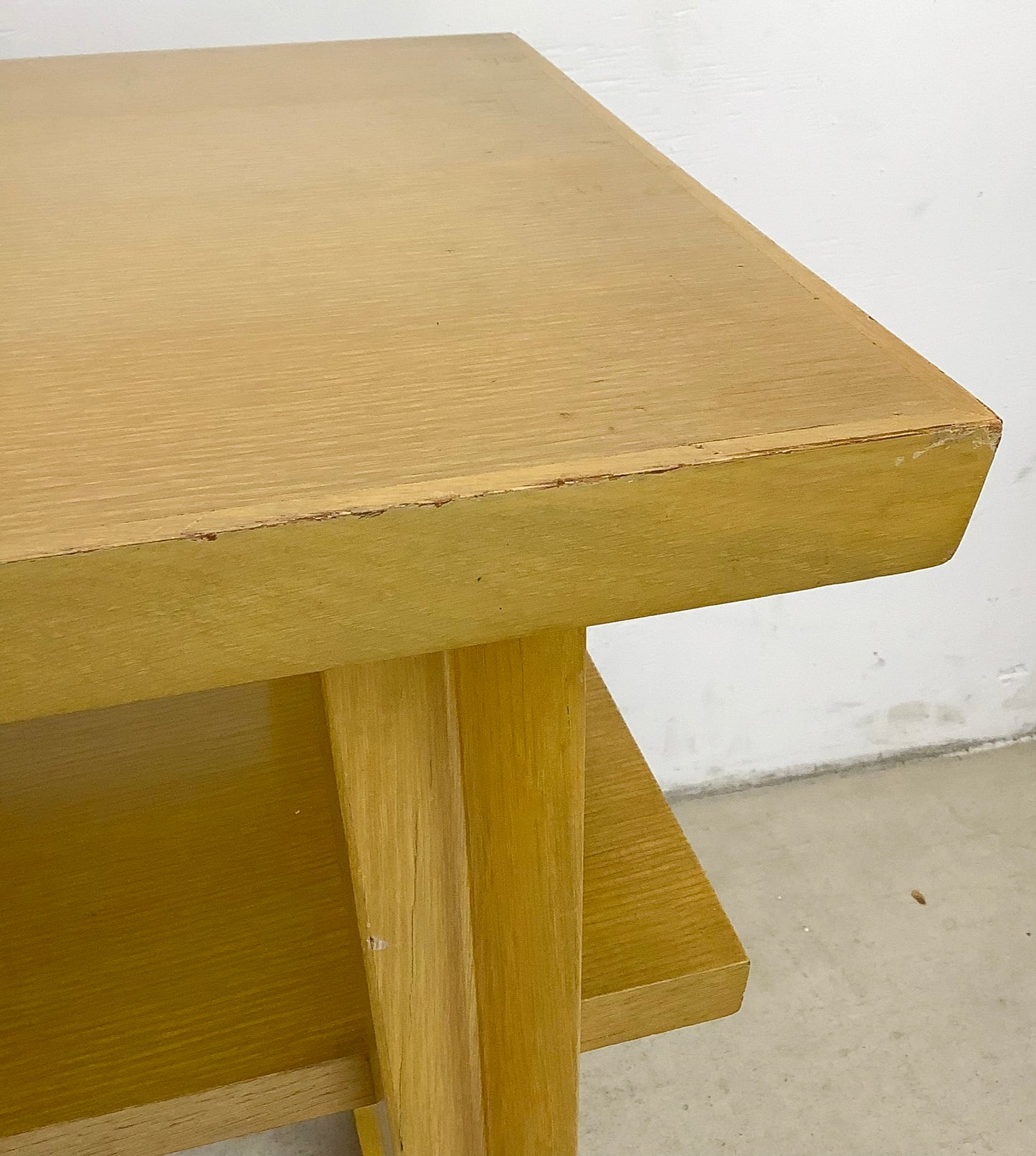 Vintage Modern Two Tier Blonde Side Tables- Pair