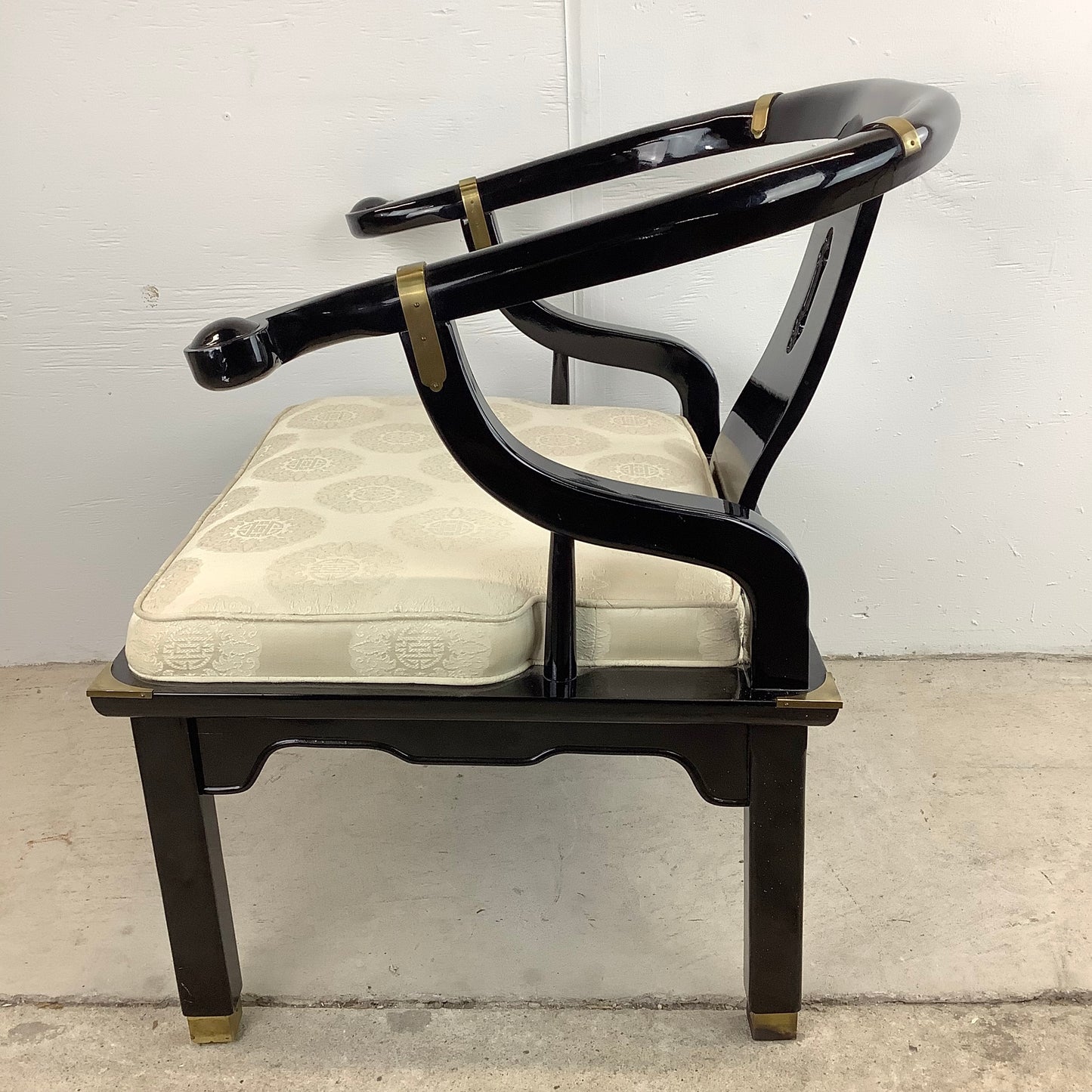 Vintage Asian Inspired Black Lacquer Armchair